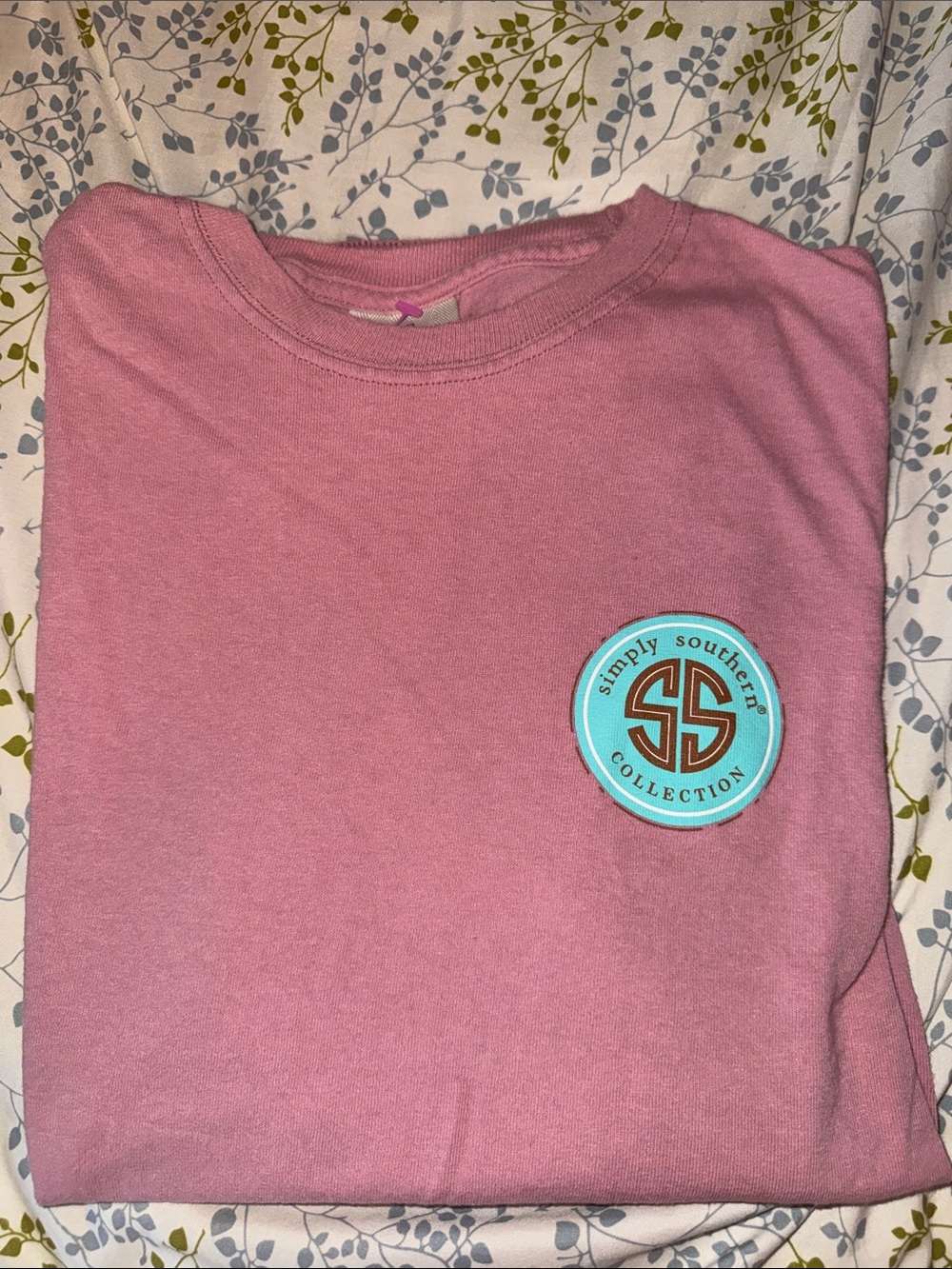 Simply Southern Pink Short-Sleeve Tee with Aqua Patch